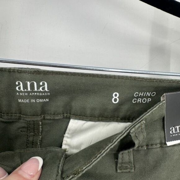 A.n.a NWT Women’s‎ Chino Crop Military Green Flat Front Pants Size 8 - Picture 7 of 11